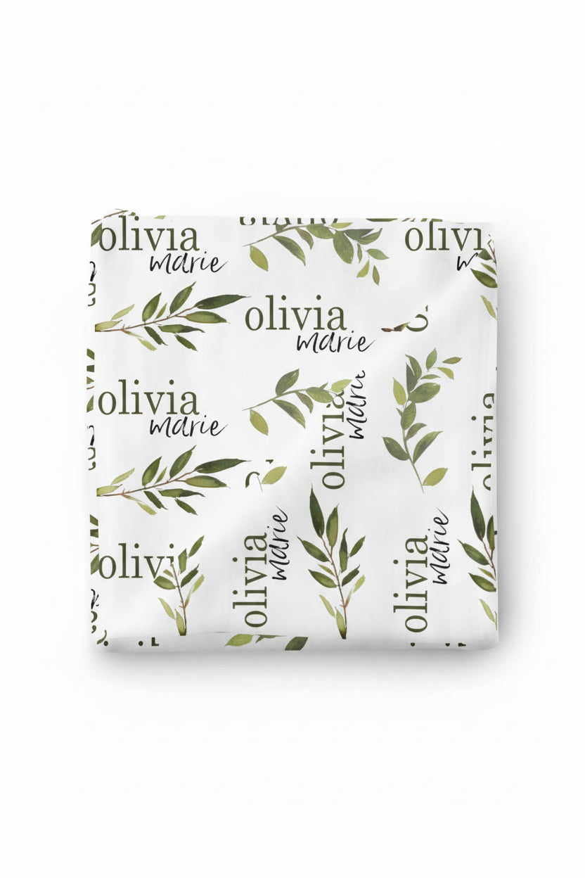 personalized baby name swaddle blanket olive branches 