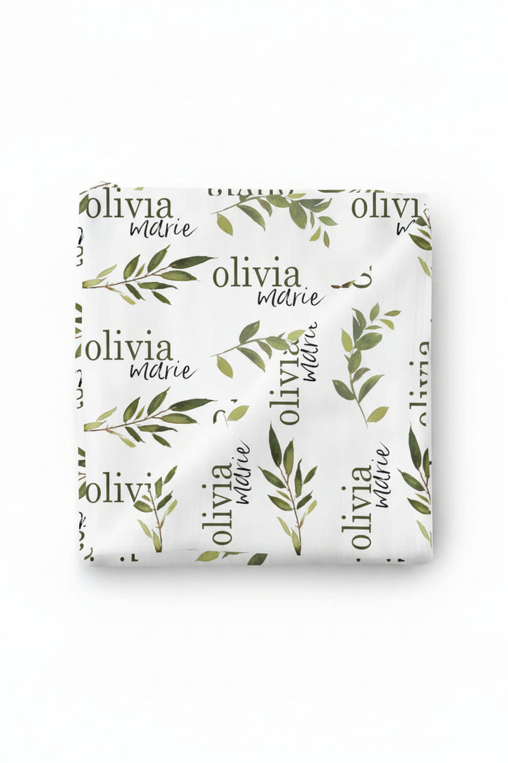 personalized baby name swaddle blanket olive branches 