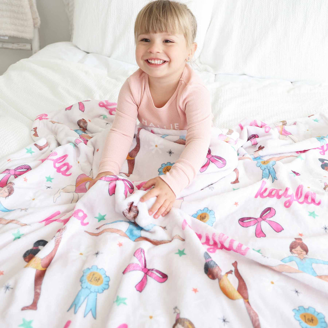 olympic gymnastic personalized blanket for girls with bows 