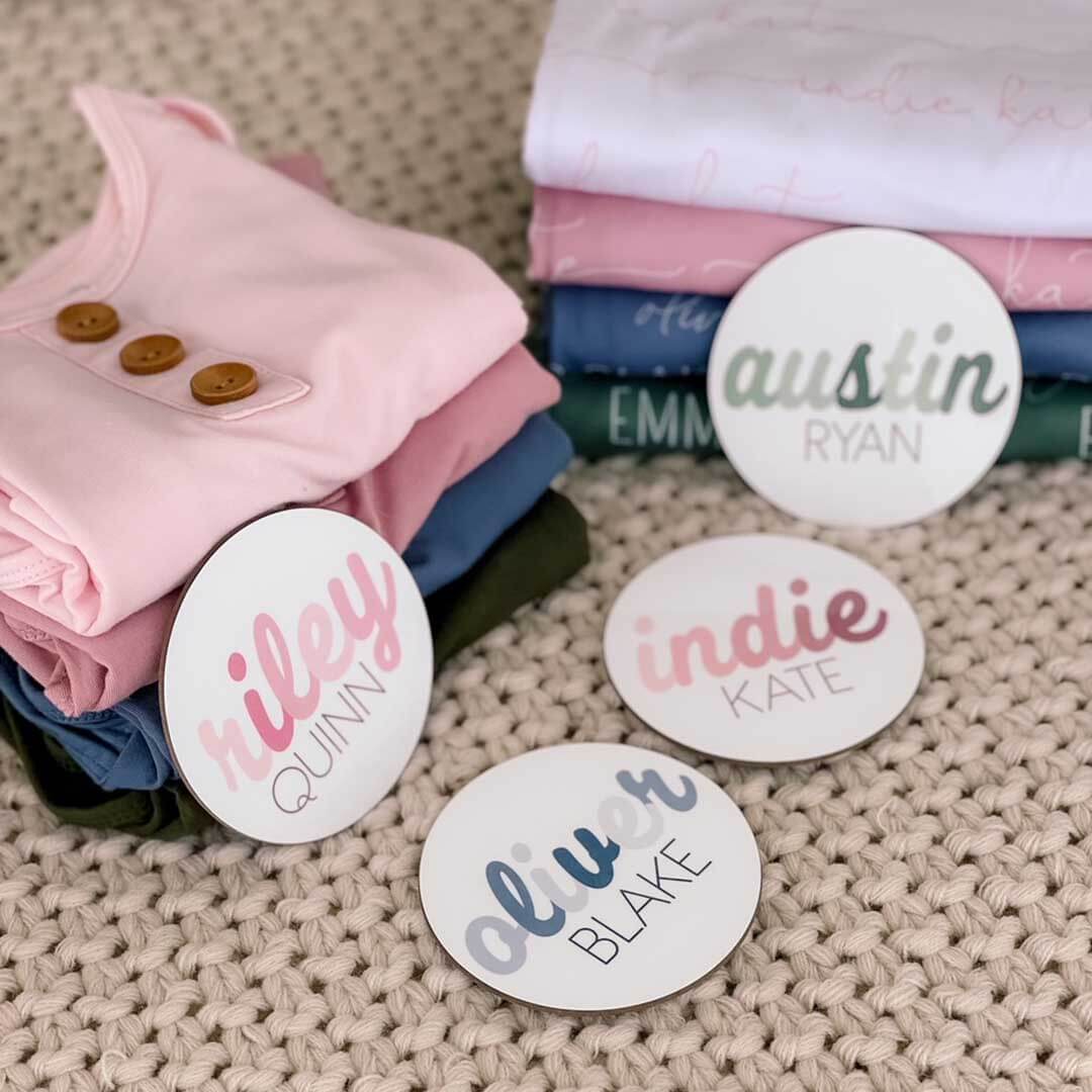 personalized colorful script baby name announcement 