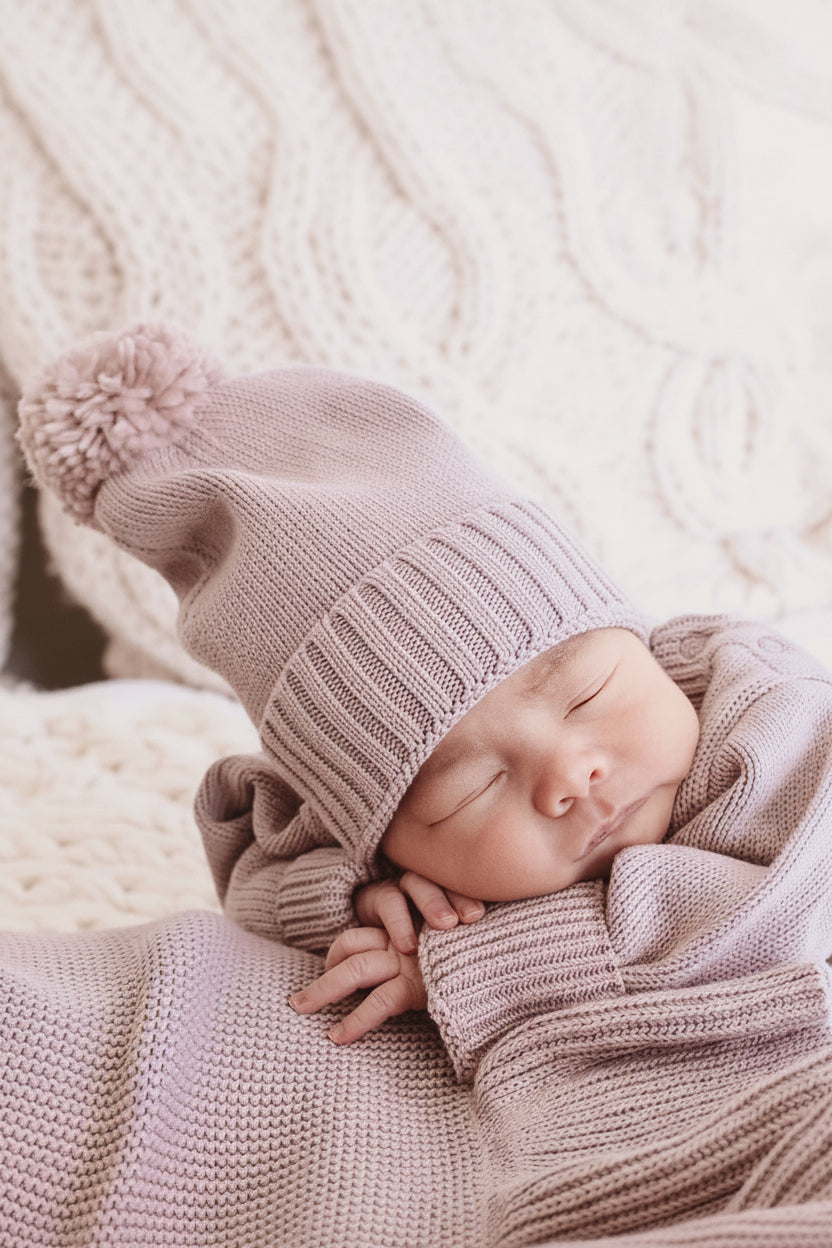 Knit Baby Pom Pom Beanie | Iris