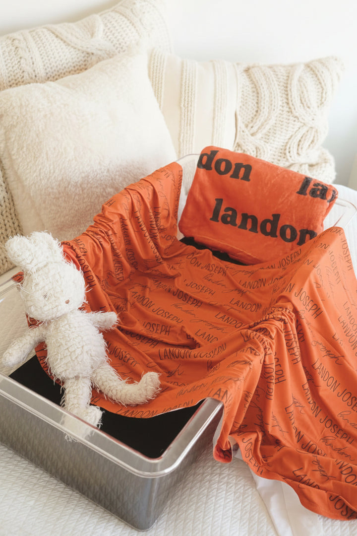 orange personalized swaddle blanket 