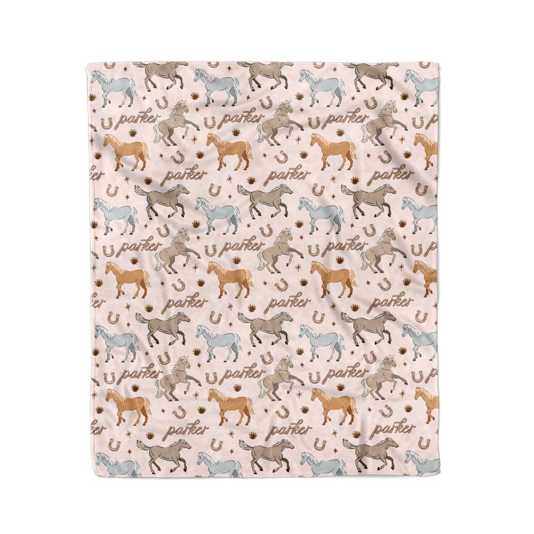 personalized kids blanket horse print - caden lane