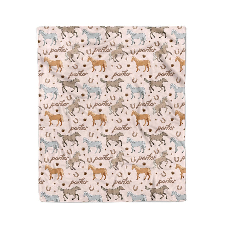 personalized kids blanket horse print - caden lane