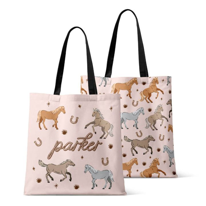 personalized kids tote bag with horse print - caden lane