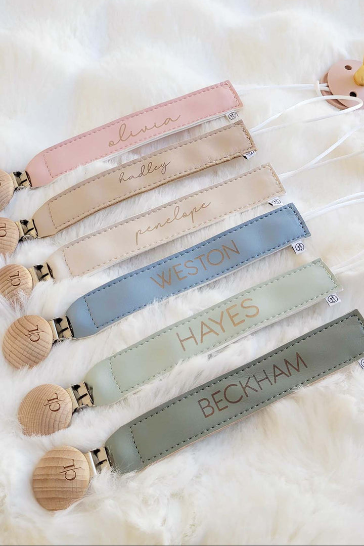 leather pacifier clips personalized with name 