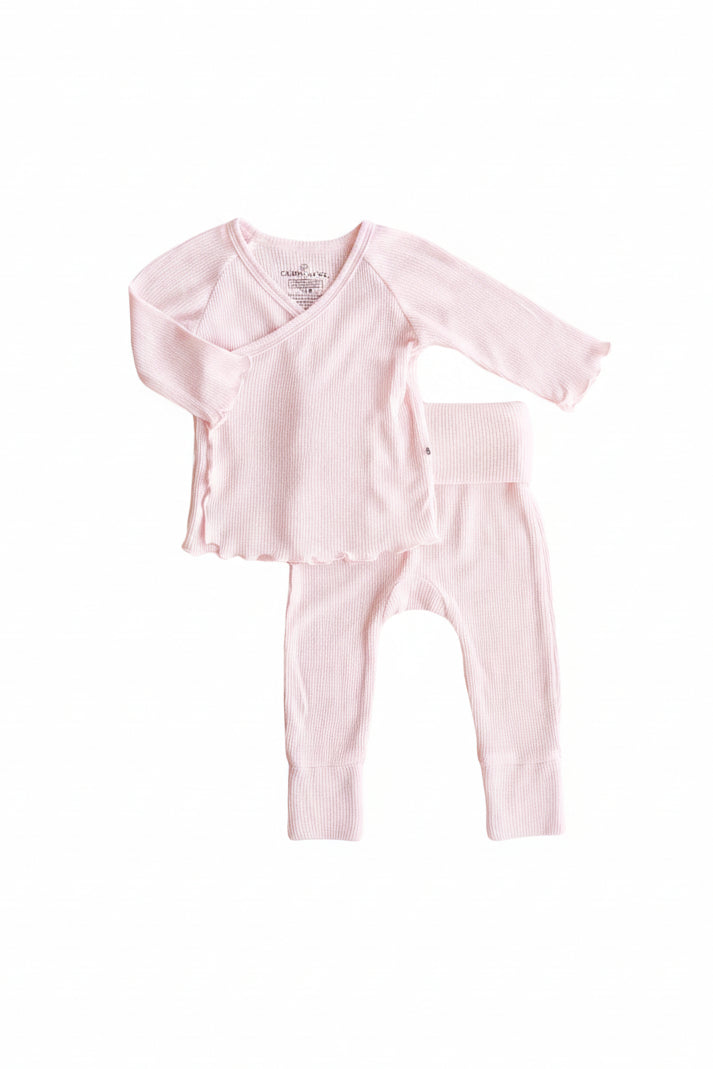 pink bamboo waffle crossover set for babies 