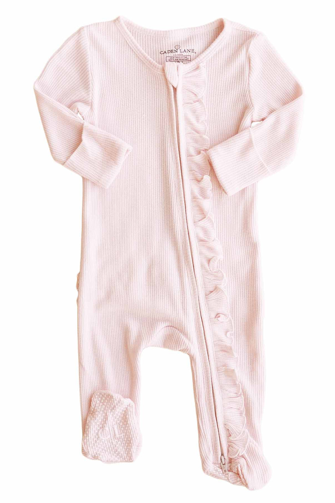 baby girl ruffle zipper footie pearl pink