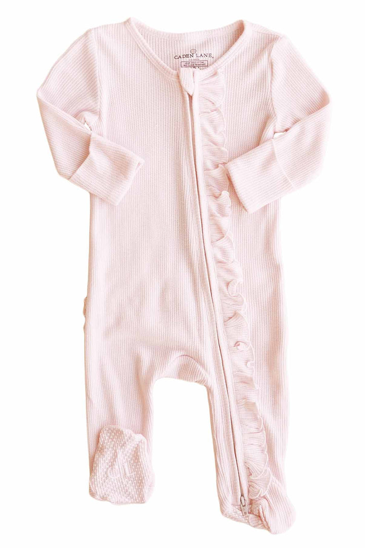 baby girl ruffle zipper footie pearl pink