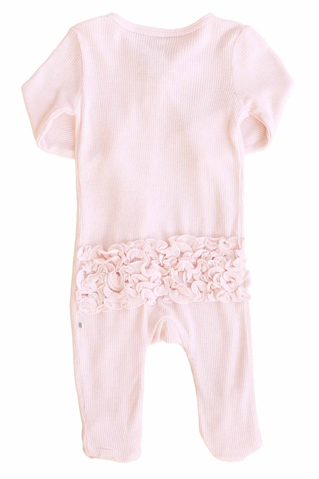pearl pink ruffle bottom zipper footie 