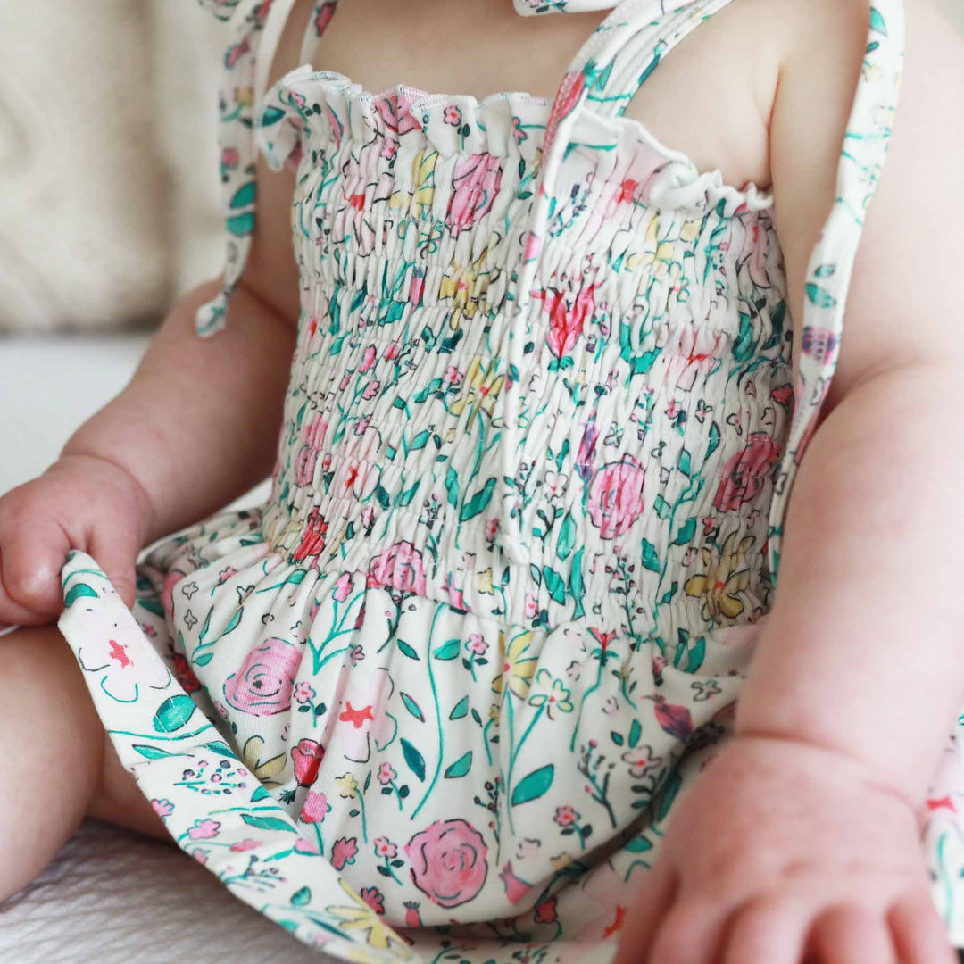 paris petals smocked bodysuit spaghetti strap 