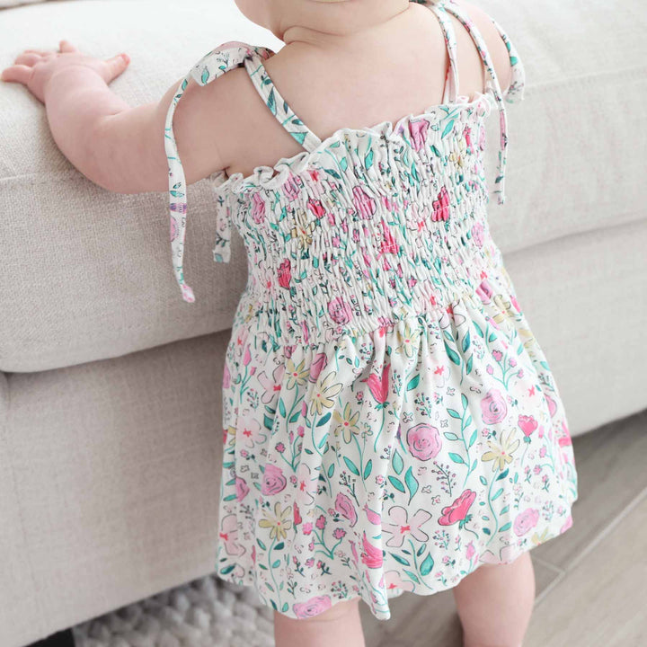 smocked floral bodysuit for babies 