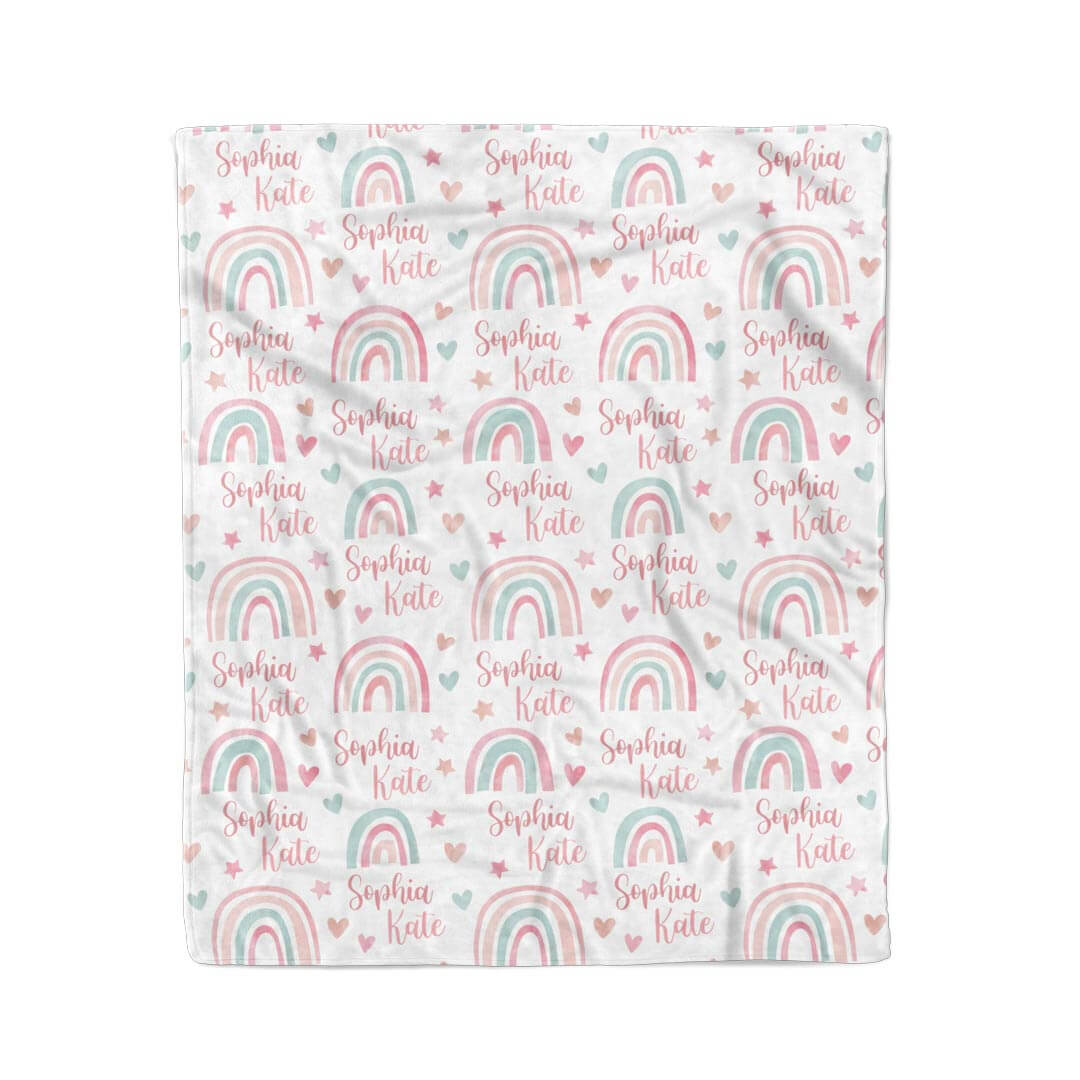 pastel multicolor rainbow personalized kids blanket 