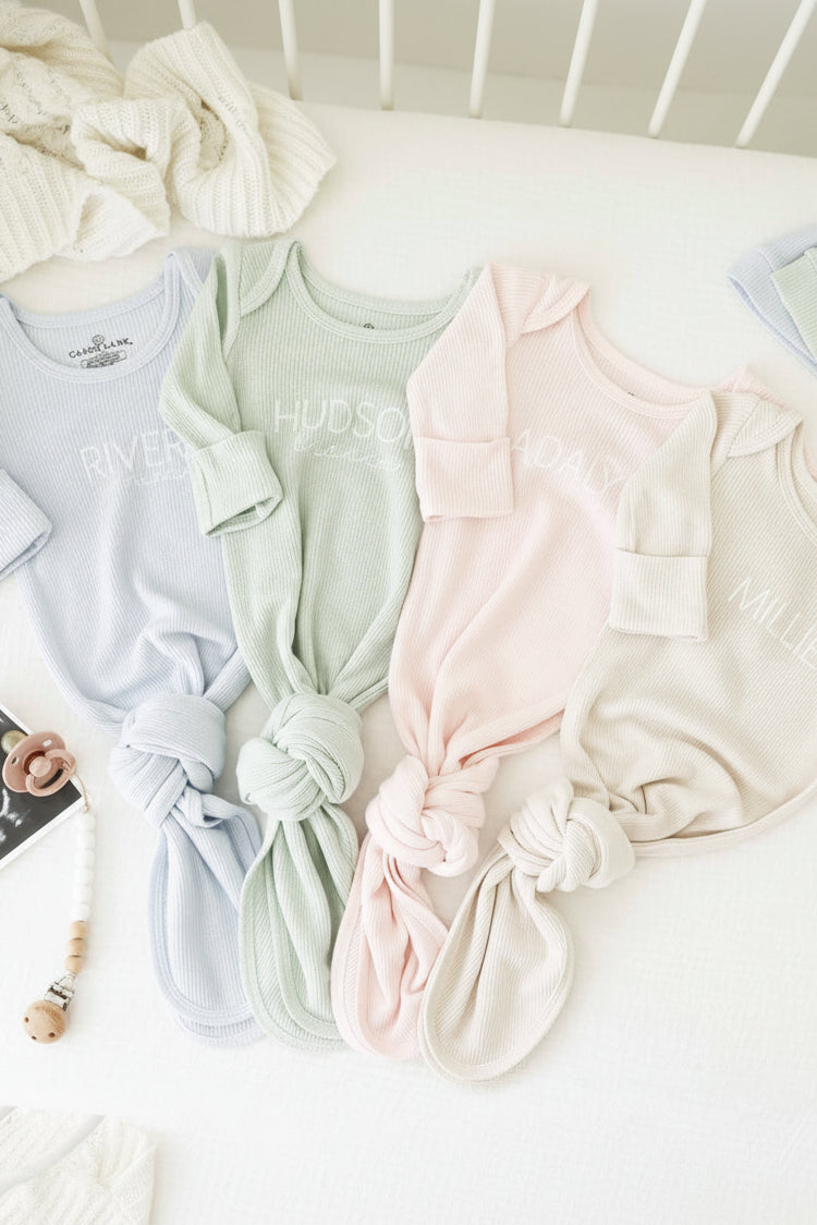 personalized newborn knot gown pastel cuties 