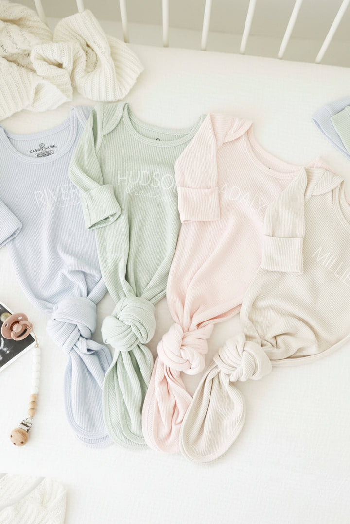 personalized newborn knot gown pastel cuties 