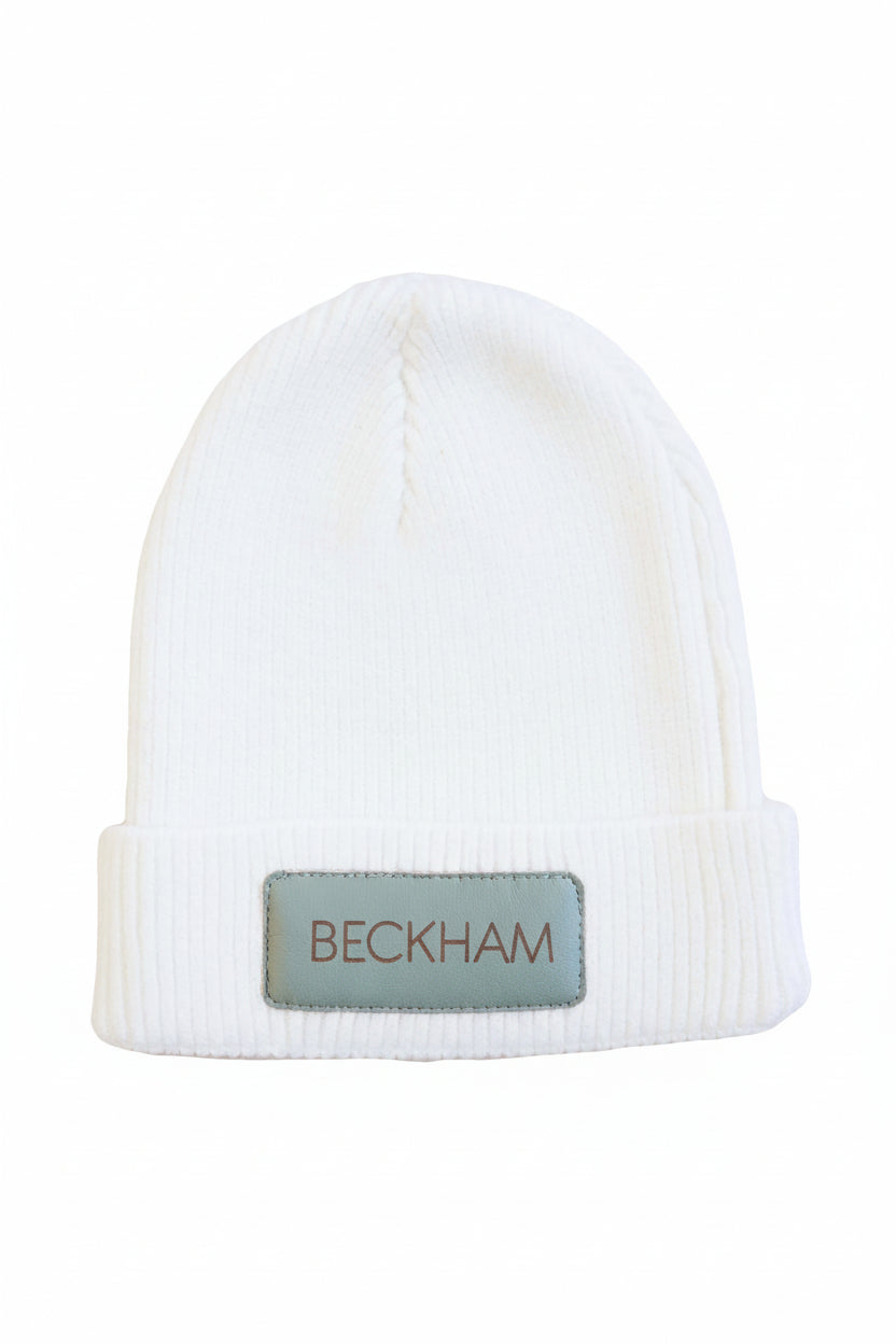 hunter personalized leather patch beanie 