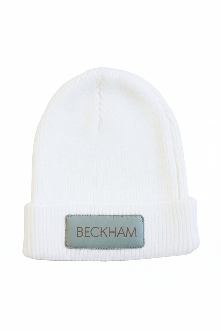 hunter personalized leather patch beanie 