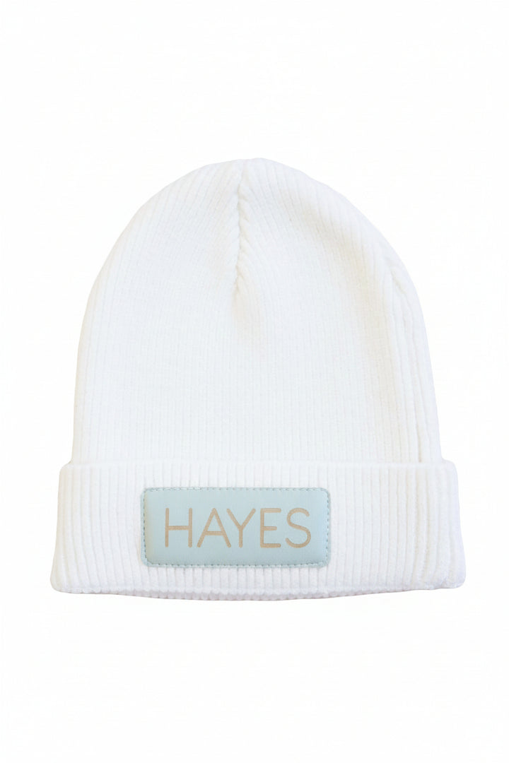 moss personalized leather patch beanie 