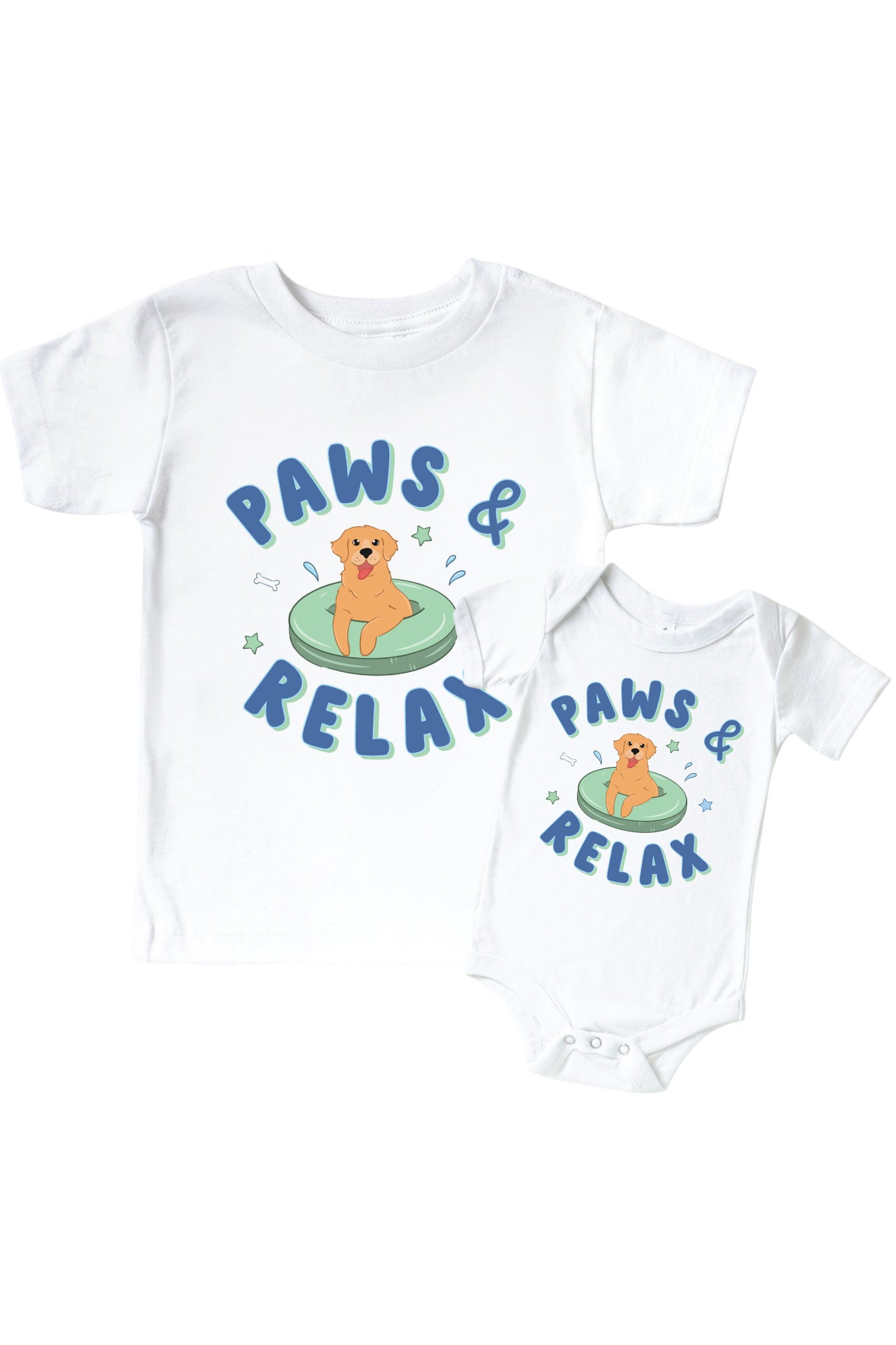 Paws & Relax Blue Graphic Bodysuit & Kids Tee | White
