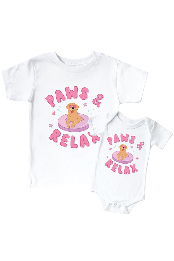 pink poolside pups graphic tee and bodysuit set