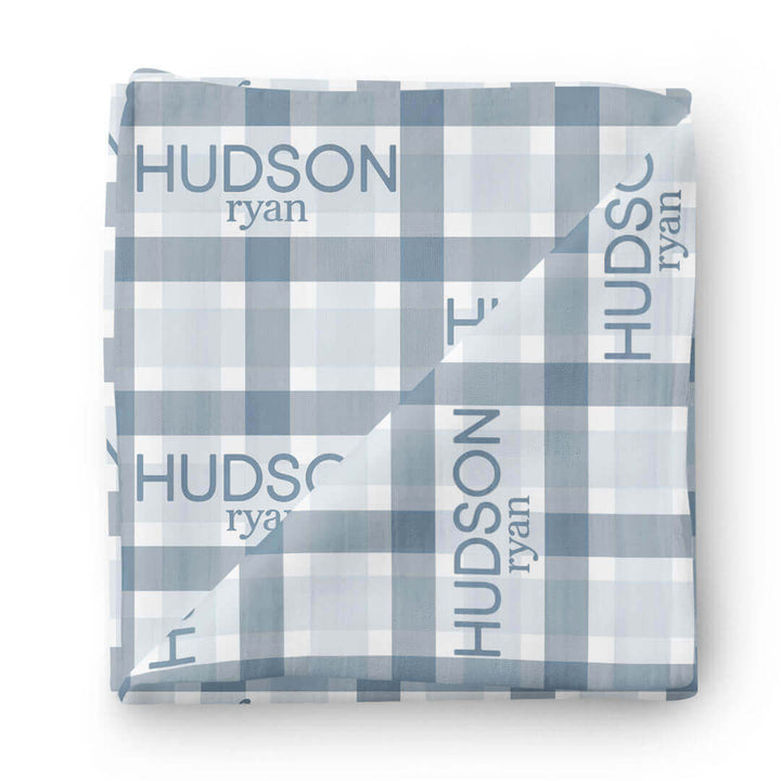 blue plaid personalized swaddle blanket