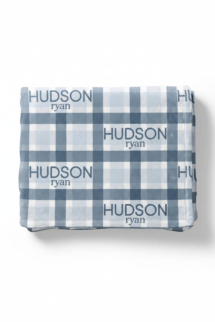 blue plaid personalized kids blanket 