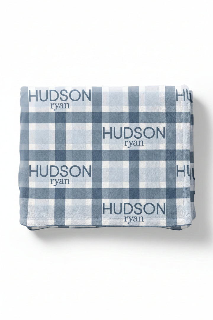blue plaid personalized kids blanket 