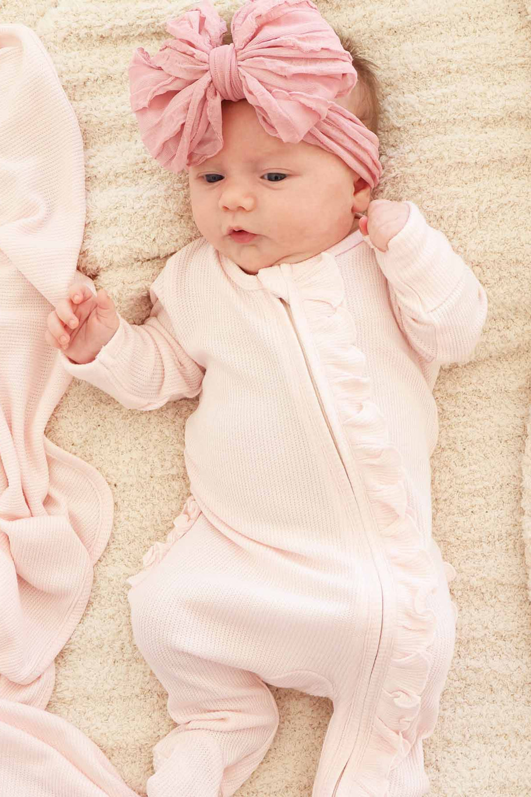 bamboo waffle zipper ruffle footie 