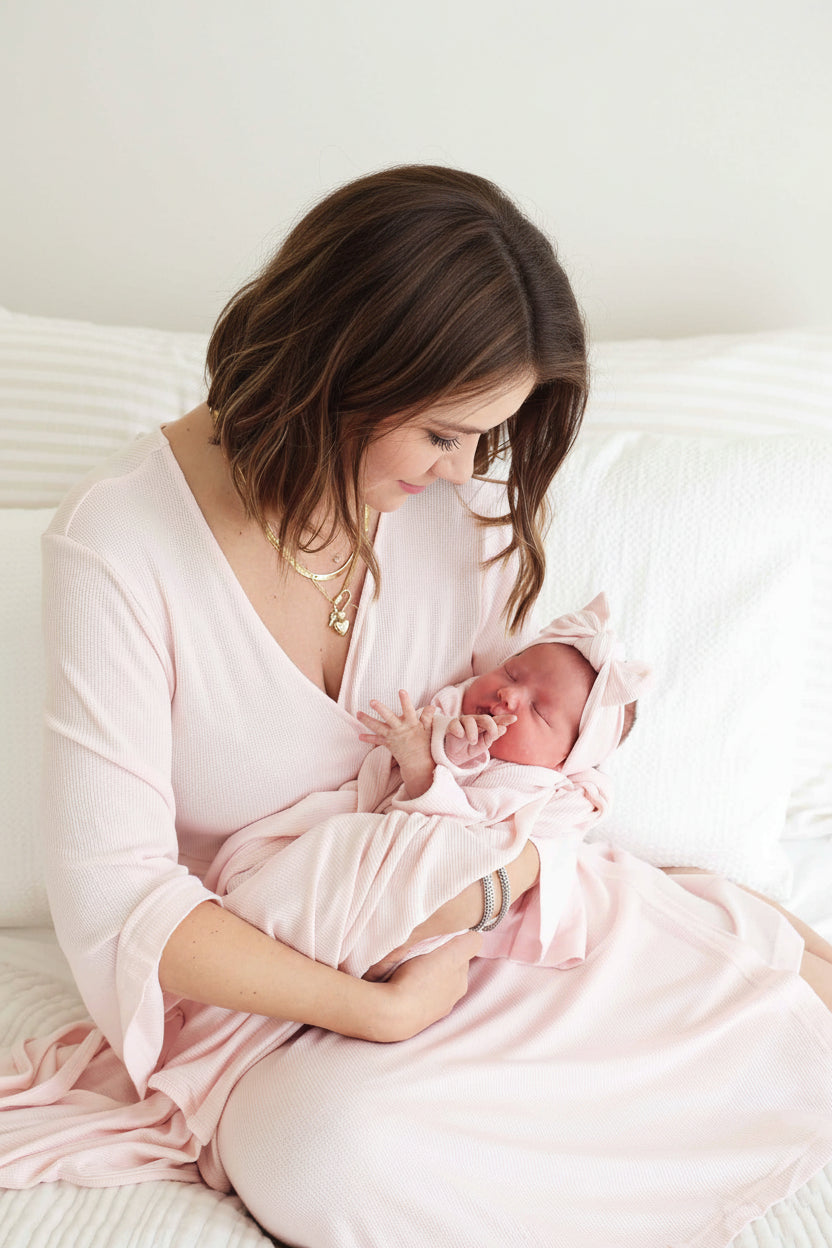 pearl pink bamboo knit robe for moms 
