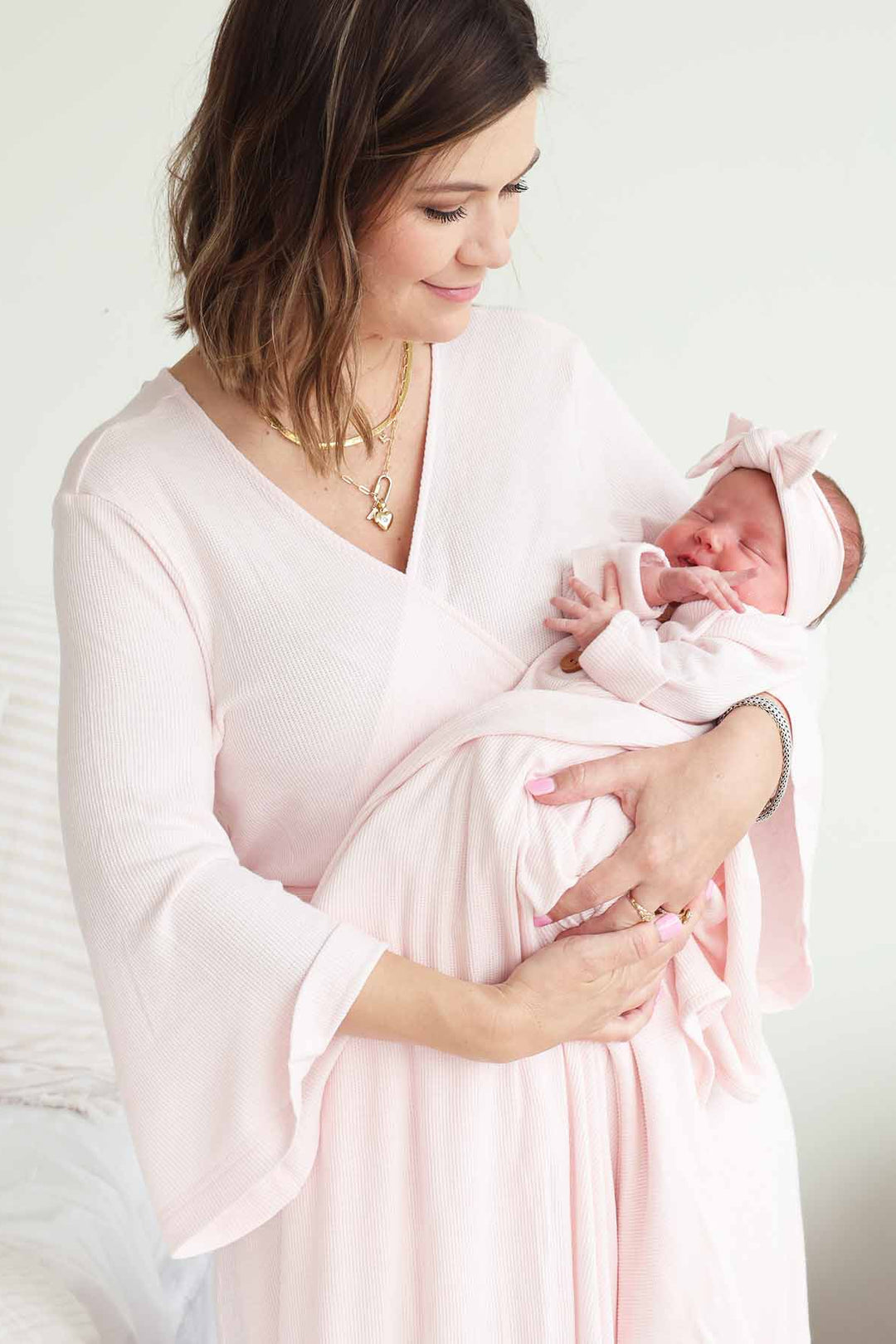 pearl pink bamboo knit maternity robe 