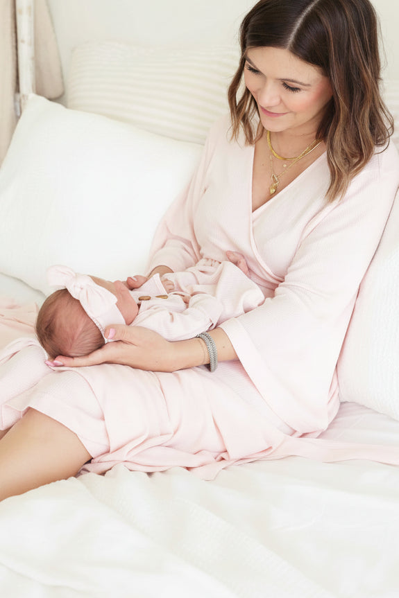 Pearl Pink Bamboo Waffle Knit Maternity Robe