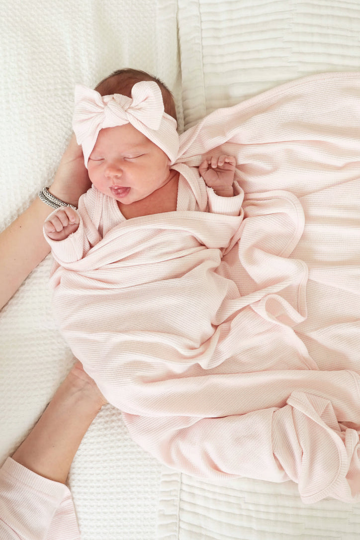 light pink bamboo waffle headwrap for babies 