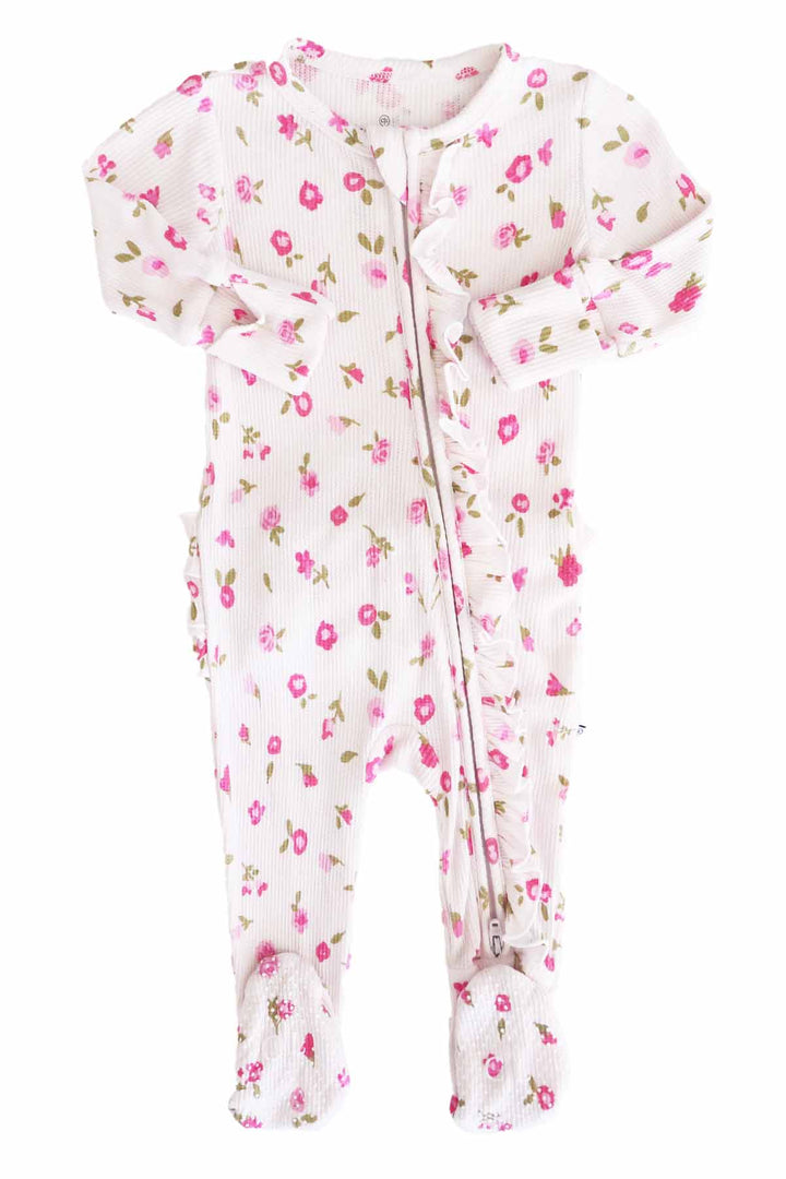 penny's posies ruffle zipper footie for baby girls 