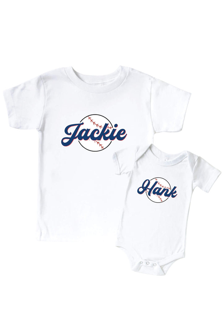 personalized baseball graphic tee and bodysuit for boys 