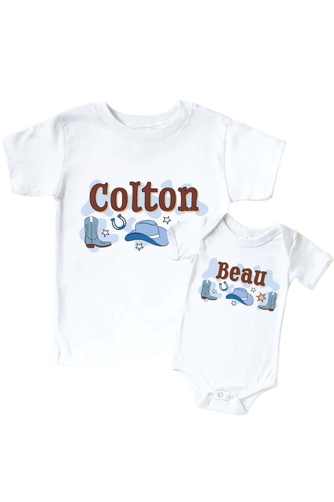 Personalized Rodeo Dreams Blue Graphic Bodysuit & Kids Tee | White