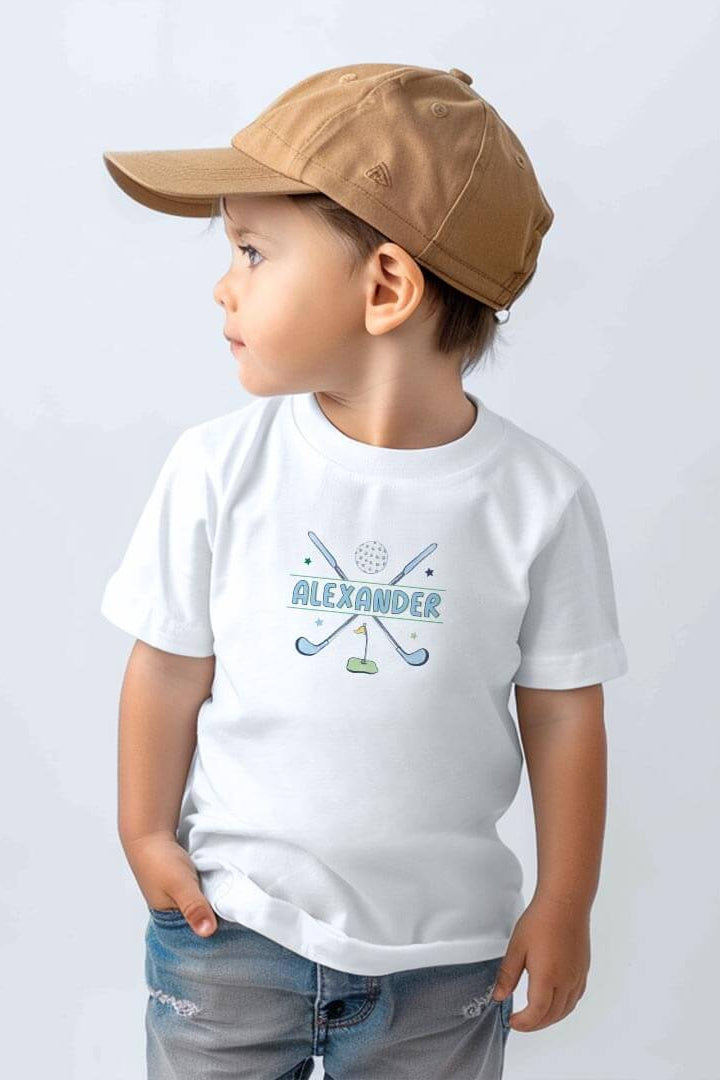personalized golf print graphic white tee for boys