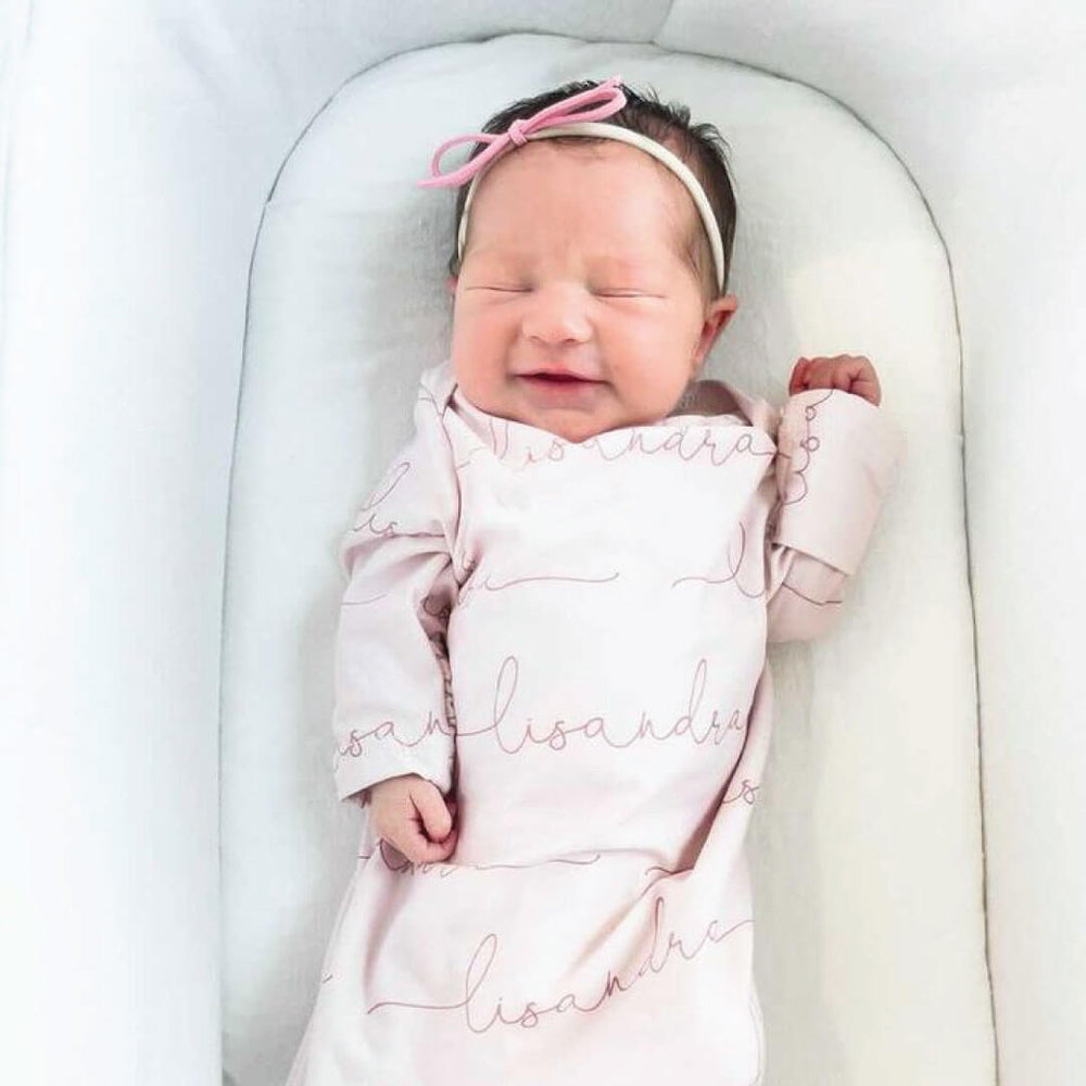 newborn knot gown personalized with name blush 