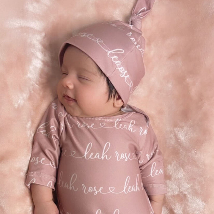 heart script mauve personalized knot gown