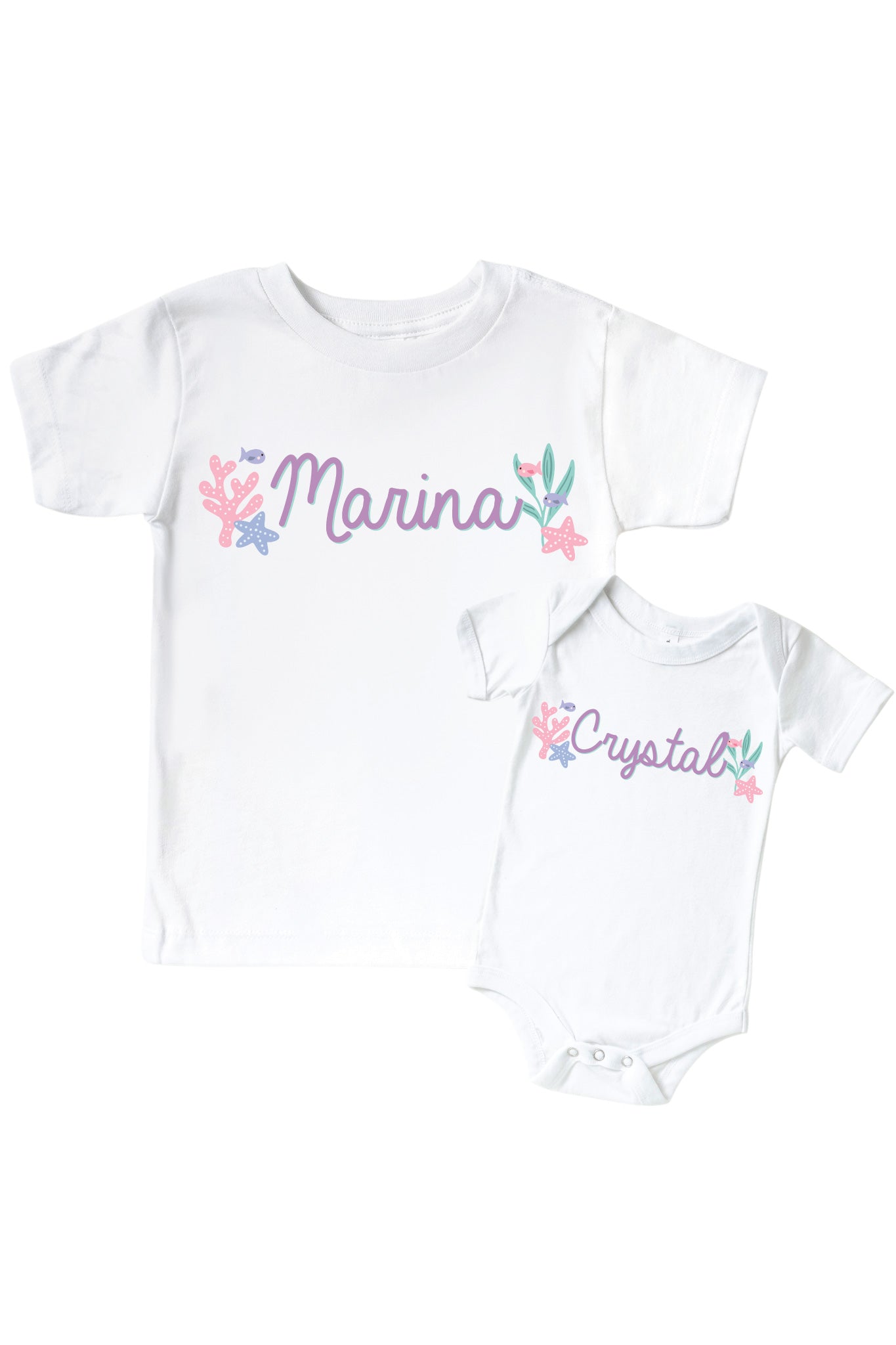 Personalized Let's Be Mermaids Graphic Bodysuit & Kids Tee | White