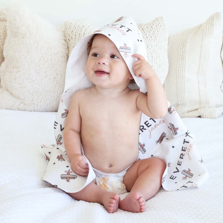 personalized hooded plane towel for toddlers and baby 