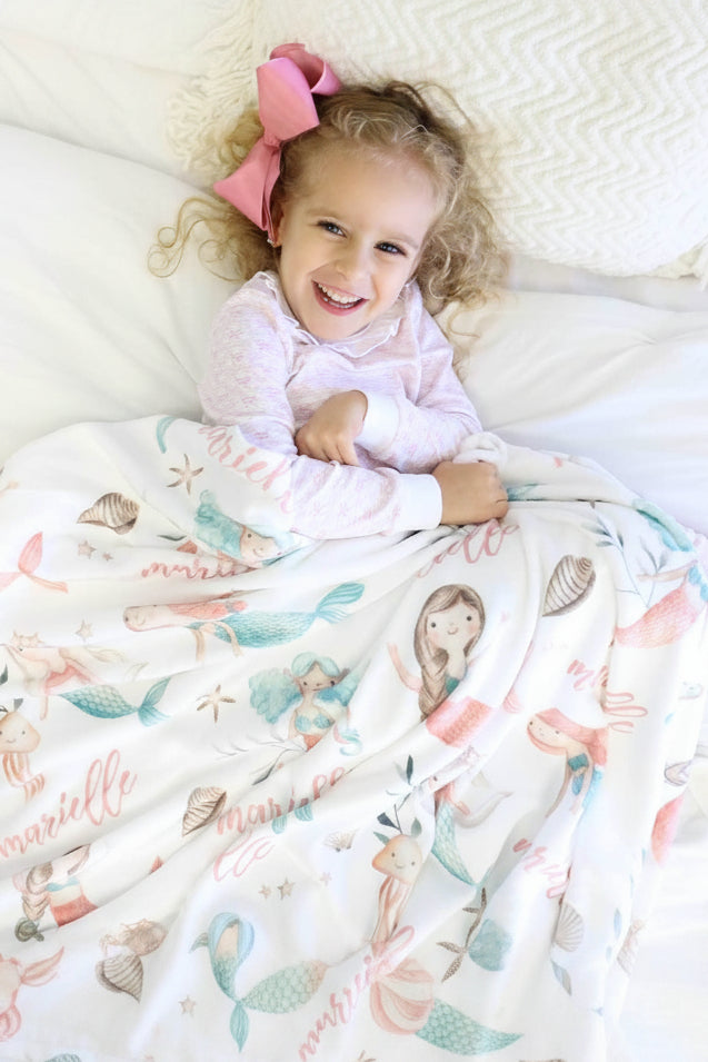 mermaid theme personalized toddler blanket 