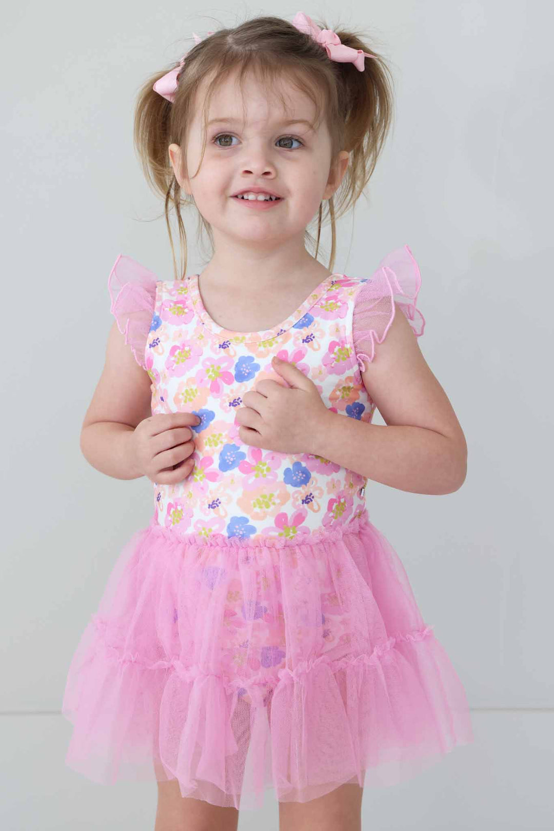 petal parade ruffle shoulder leotard for girls 