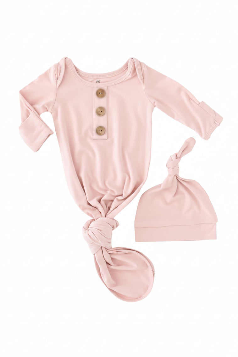 light pink knot gown and hat set