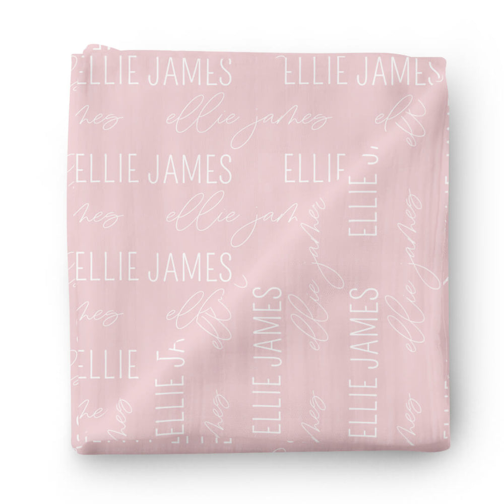 pink personalized swaddle blanket block and script 