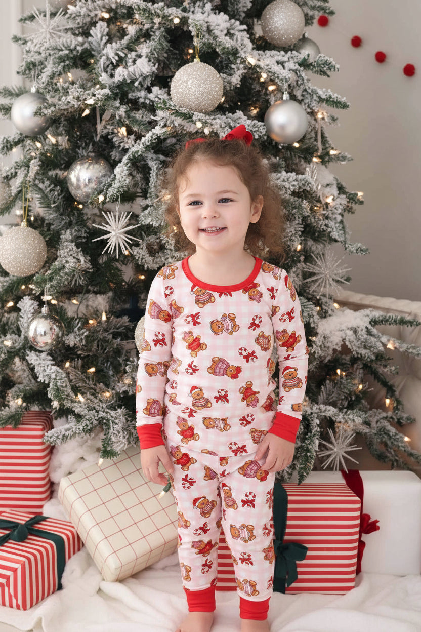 Christmas Two-Piece Bamboo Pajama Set | Beary Christmas Pink