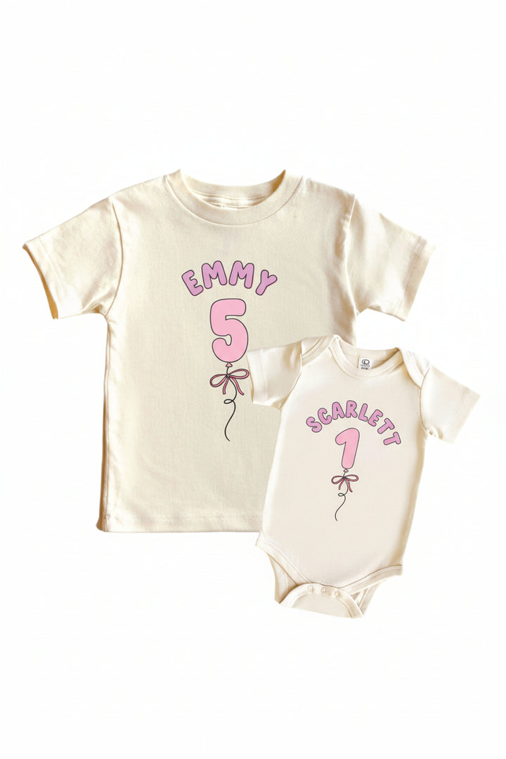 pink birthday balloon personalized graphic tee and bodysuit for girls 