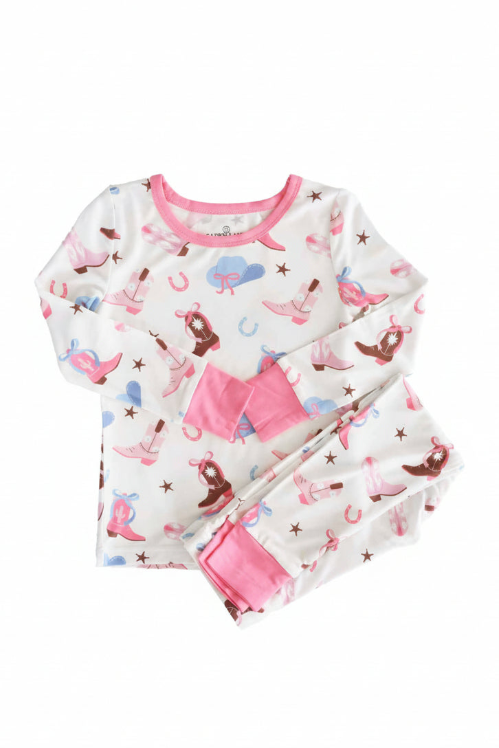 pink boot scootin two piece pajama set for girls 