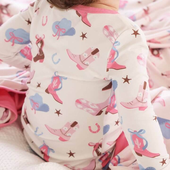 pink cowboy boots and hat pajama print