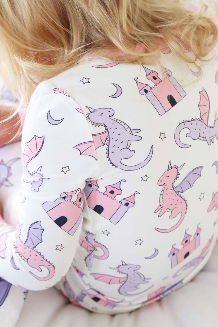 girls fairytale themed long sleeve and pant pajama set 