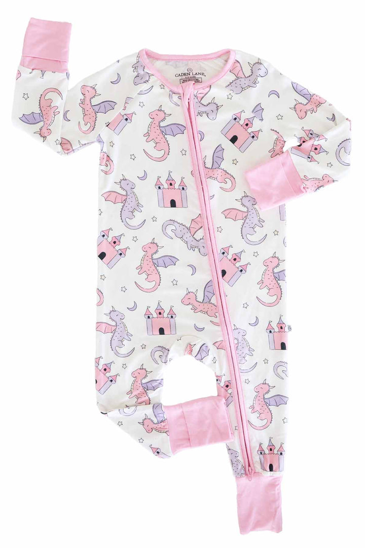 pink dragon adventure bamboo viscose convertible zip romper 